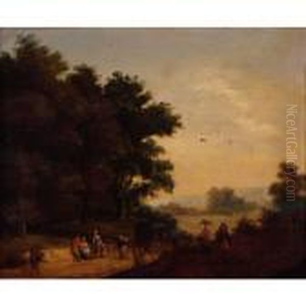 A Landscape With Travellers On A Path Oil Painting by Jan Brueghel the Younger