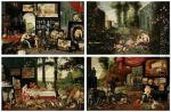 Allegories Of Sight, Touch, Taste And Smell Oil Painting by Jan Brueghel the Younger