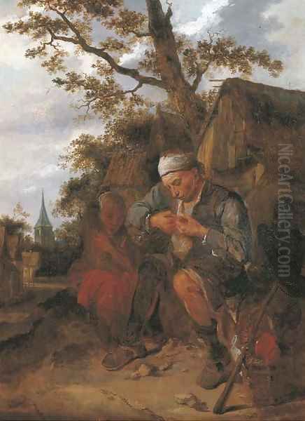 Peasants seated outside a farmhouse Oil Painting by Harmen Fransz. Hals