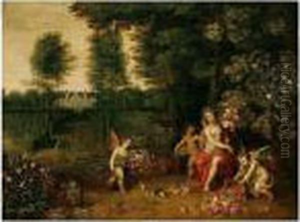 An Allegory Of Spring - Flora Attended By Putti In The Grounds Of A Country Villa Oil Painting by Jan Brueghel the Younger