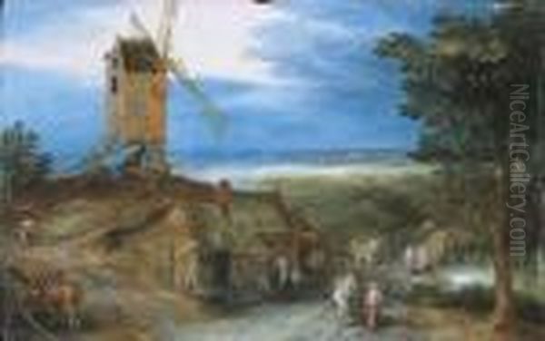 Travellers Passing A Cottage Oil Painting by Jan Brueghel the Younger