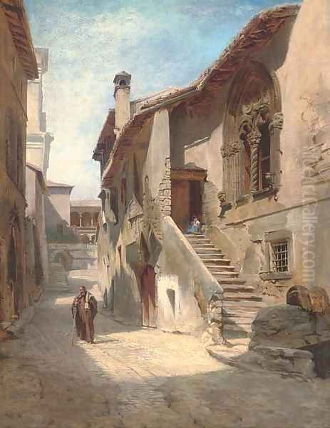 A Jewish street seller on a Siena street Oil Painting by Hugo Paul Harrer