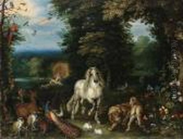 Animals And Birds In The Garden Of Eden, The Creation Of Evebeyond Oil Painting by Jan Brueghel the Younger