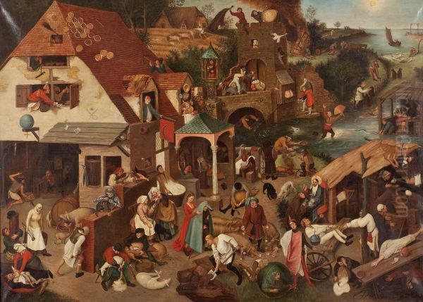 Die Sprichworter Oil Painting by Pieter The Elder Brueghel