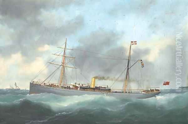 The British steamer Rex running out of Le Havre Oil Painting by Marie-Edouard Adam Of Le Havre