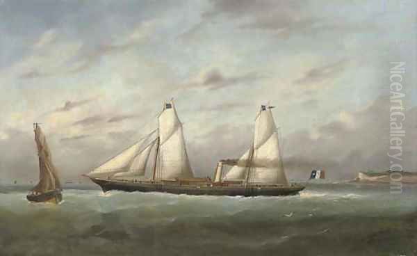 The steam yacht Eros outward-bound from Le Havre Oil Painting by Marie-Edouard Adam Of Le Havre