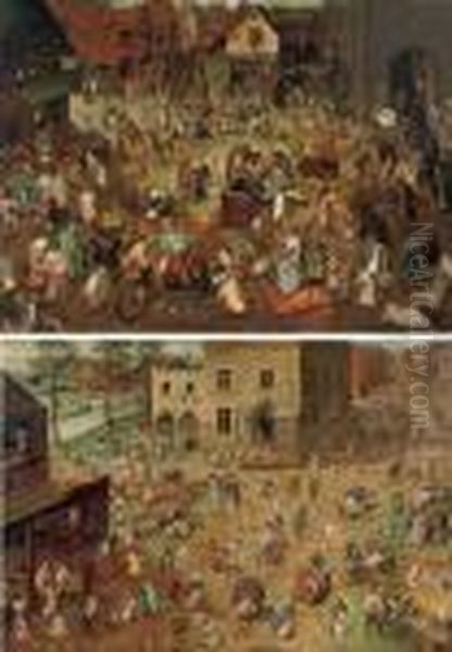 The Battle Between Carnival And Lent; And The Children's Games Oil Painting by Pieter The Elder Brueghel