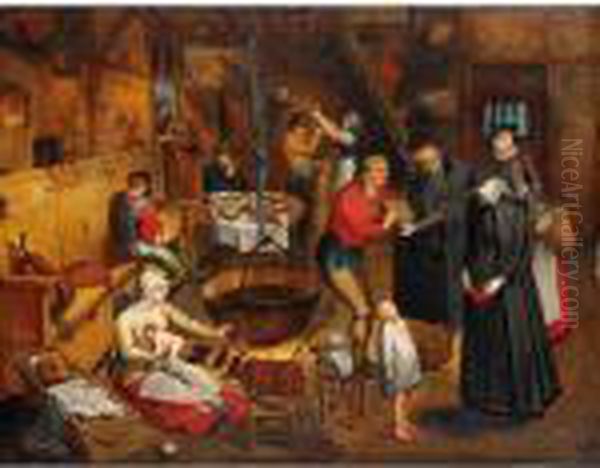 The Visit To The Farm Oil Painting by Pieter The Elder Brueghel