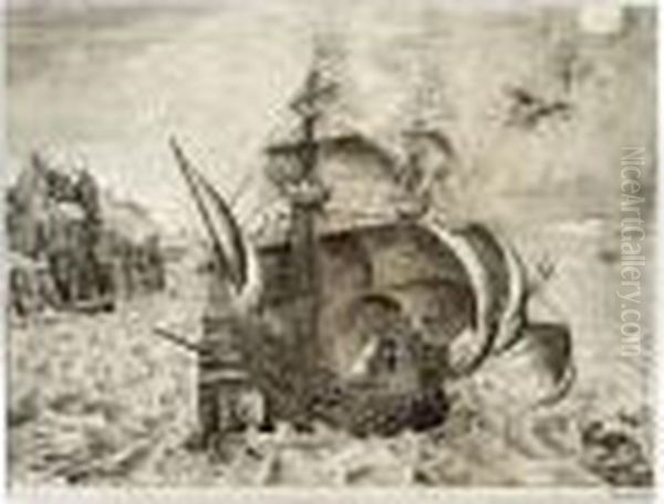 Man Of War Sailing To The Right (holl.101; Lebeer 44) Oil Painting by Pieter The Elder Brueghel