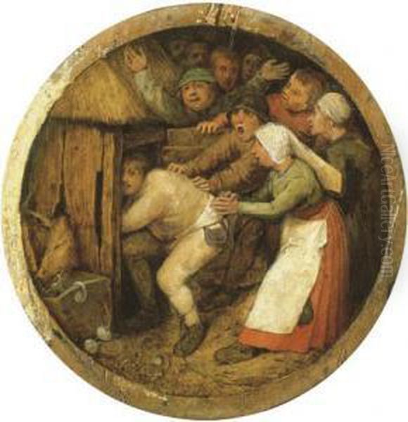 The Drunkard Pushed Into The Pigsty Oil Painting by Pieter The Elder Brueghel