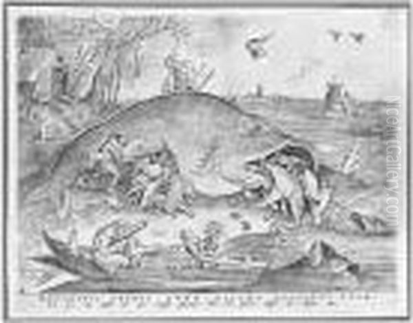 The Large Fishes Devouring The Small Fishes (holl., Bast.139; L.16) Oil Painting by Pieter The Elder Brueghel