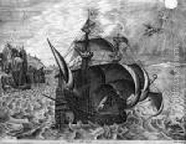 Man Of War, Sailing To The Right, By F. Huys Oil Painting by Pieter The Elder Brueghel