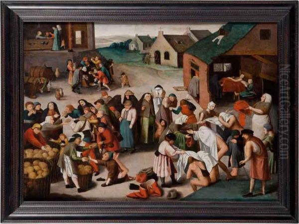 Le Sette Opere Della Misericordia Oil Painting by Pieter The Younger Brueghel