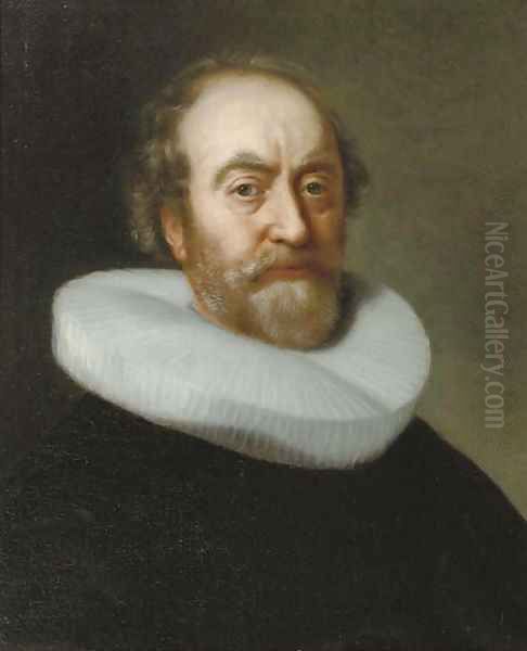 Portrait of a gentleman, bust-length, in a black costume and a white molensteenkraag Oil Painting by Bartholomeus Van Der Helst