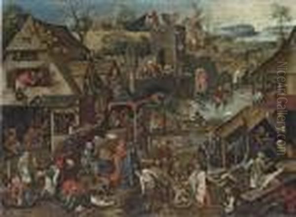 The Flemish Proverbs Oil Painting by Pieter The Younger Brueghel