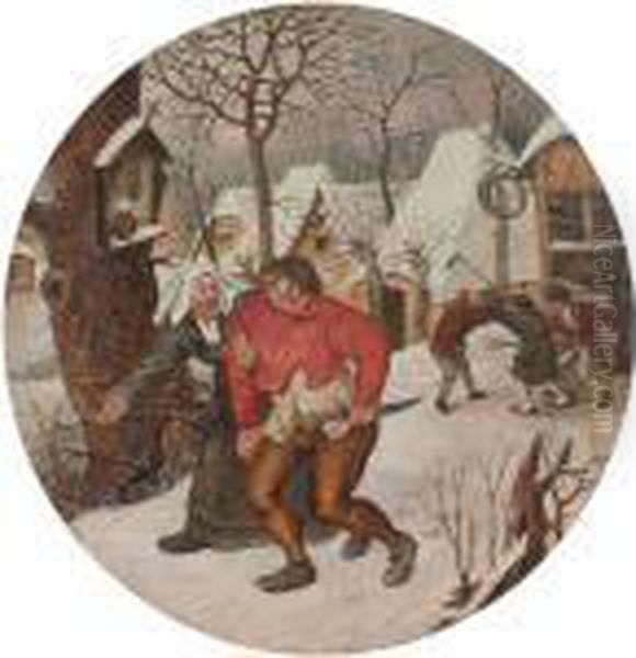 A Winter Landscape Oil Painting by Pieter The Younger Brueghel