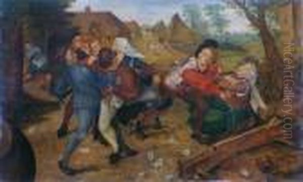 Contadini In Lotta Dopo Una Partita Di Carte Oil Painting by Pieter The Younger Brueghel