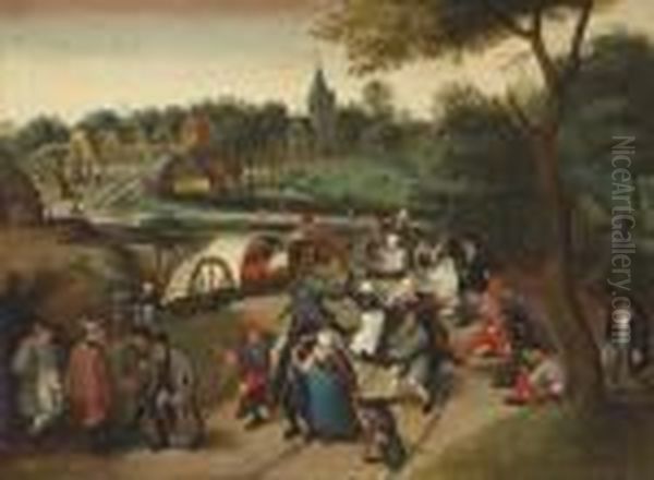 Peasants Returning From A Village Kermesse Oil Painting by Pieter The Younger Brueghel