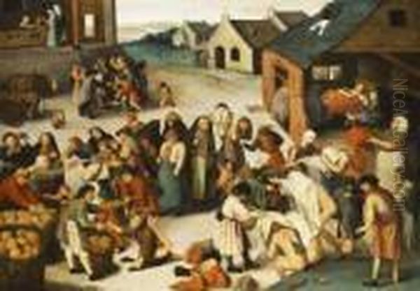 Die Sieben Barmherzigkeiten Oil Painting by Pieter The Younger Brueghel