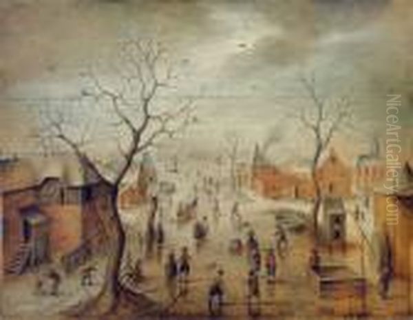 Paesaggioinvernale Con Pattinatori Oil Painting by Pieter The Younger Brueghel