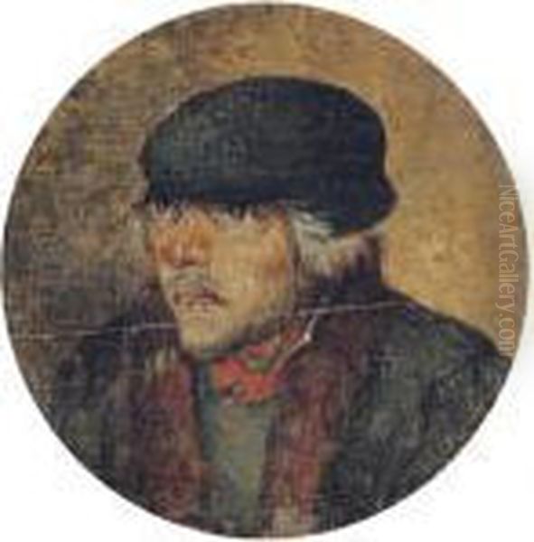 A Peasant, Bust-length, In A Green Coat And Cap Oil Painting by Pieter The Younger Brueghel