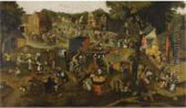 A Performance Of The Farce 
Een Cluyte Van Plaeyerwater
 ('a Clod From A Plaeyerwater') At A Flemish Village Kermesse Oil Painting by Pieter The Younger Brueghel