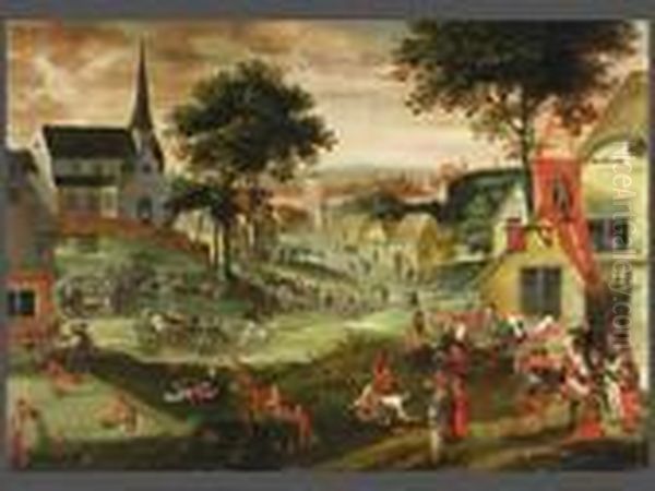 Dorflandschaft Mit Einer Bauernkirmes Oil Painting by Pieter The Younger Brueghel