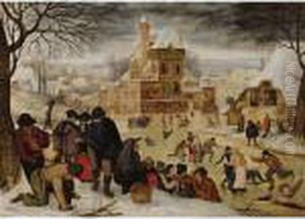 Winter Landscape With Skaters Oil Painting by Pieter The Younger Brueghel