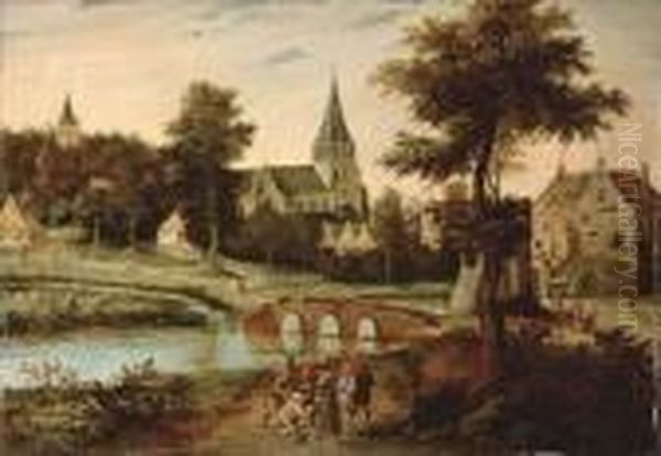 A Village Landscape Oil Painting by Pieter The Younger Brueghel