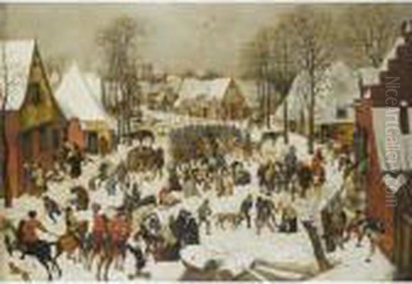 A Winter Landscape With The Massacre Of The Innocents Oil Painting by Pieter The Younger Brueghel