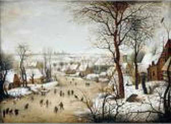 Winter Landscape With A Bird Trap Oil Painting by Pieter The Younger Brueghel