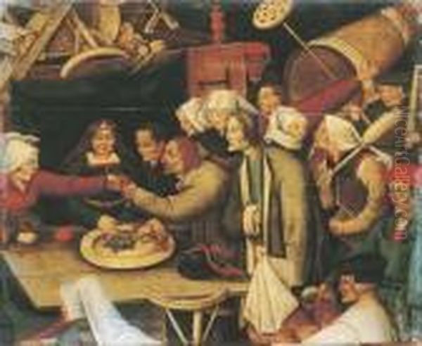 The Wedding Feast: A Fragment Oil Painting by Pieter The Younger Brueghel