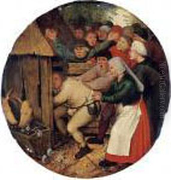 Pushed Into The Pig Sty (````t' Oil Painting by Pieter The Younger Brueghel