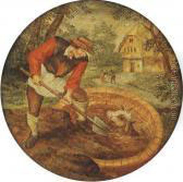 To Fill The Well Once The Calf Has Fallen In Oil Painting by Pieter The Younger Brueghel