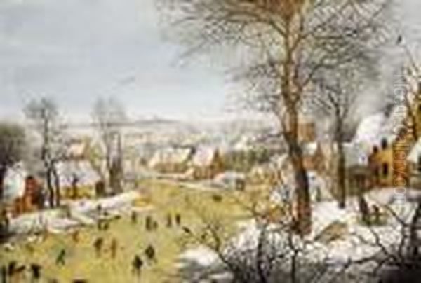 A Winter Townscene Oil Painting by Pieter The Younger Brueghel