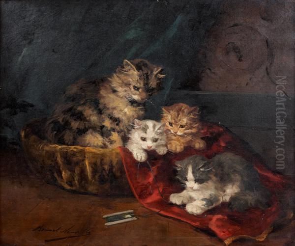 Chatons S'amusant Avec Une Navette De Fil Oil Painting by Alphonse de Neuville