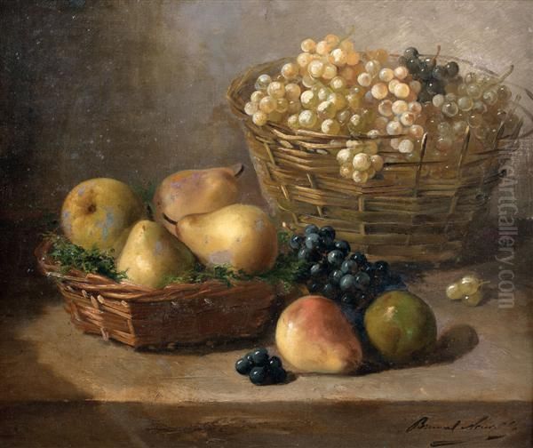 Nature Morte Au Panier De Raisins, Au Panier De Poires, Sur Un Entablement Oil Painting by Alphonse de Neuville