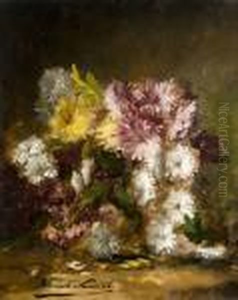 Bouquet De Dahlias Oil Painting by Alphonse de Neuville