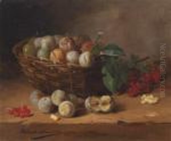 A Bowl Of Fruit With Greengages And Red Currant Oil Painting by Alphonse de Neuville