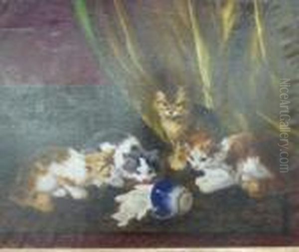 Chatons Buvant Du Lait. Oil Painting by Alphonse de Neuville