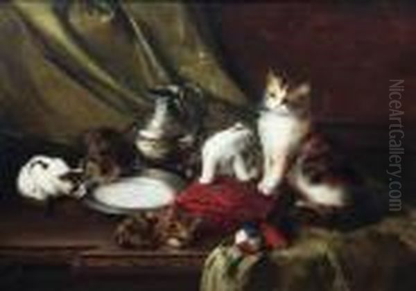 Chatte Et Ses Chatons Oil Painting by Alphonse de Neuville