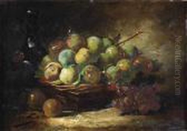 A Still Life With Green Plums And Grapes Oil Painting by Alphonse de Neuville