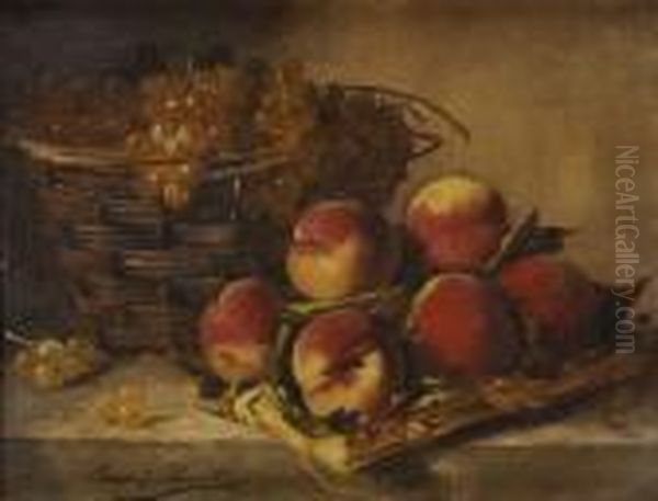 Nature Morte Aux Peches Et Auxraisins Oil Painting by Alphonse de Neuville