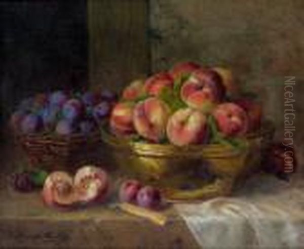 Nature Morte Aux Prunes Et Peches Oil Painting by Alphonse de Neuville