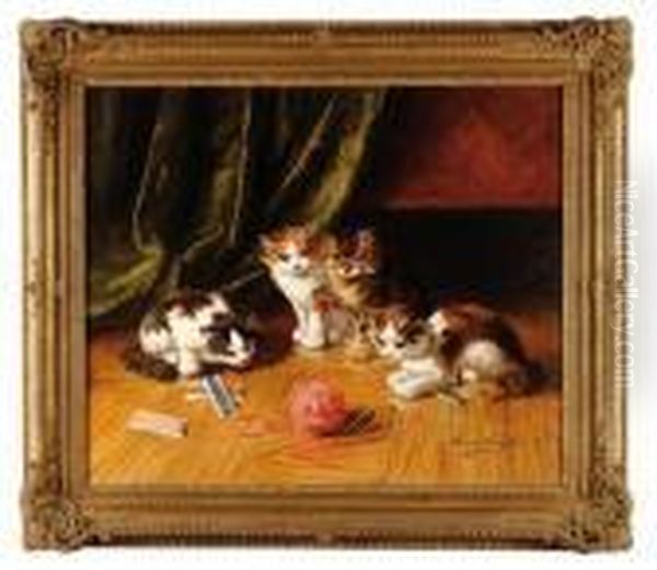 Chat A La Pelote De Laine Oil Painting by Alphonse de Neuville