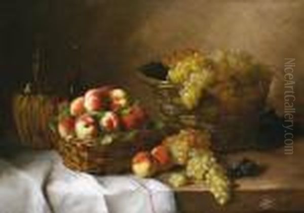 Nature Morte Aux Peches Et Aux Raisins Oil Painting by Alphonse de Neuville