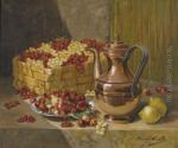 Stillleben Mit Johannisbeeren, Kirschen Und Kanne Oil Painting by Alphonse de Neuville