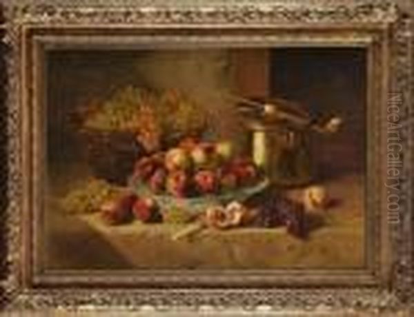 Assiette Aux Peches Et Aux Raisins Oil Painting by Alphonse de Neuville