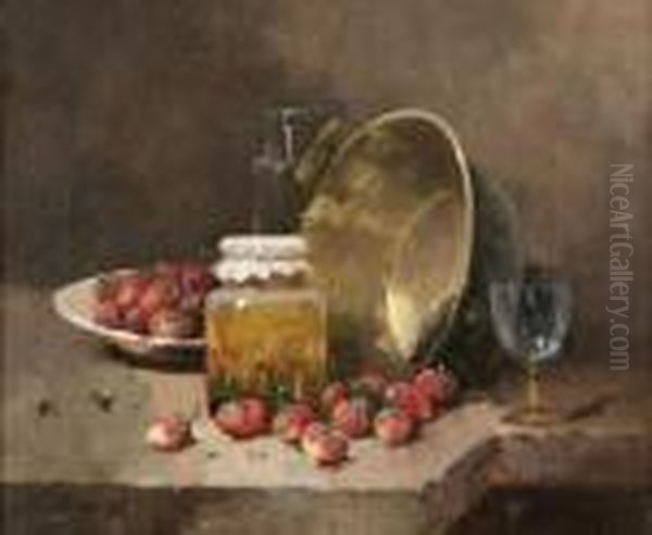 Nature Morte Aux Fraises Oil Painting by Alphonse de Neuville