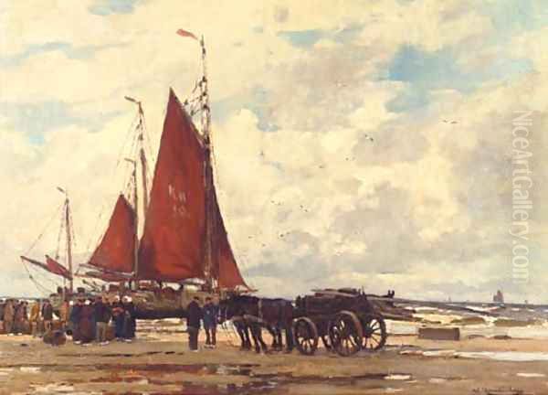 Fischer am Strand von Katwijk Oil Painting by Wilhelm Hambutchen